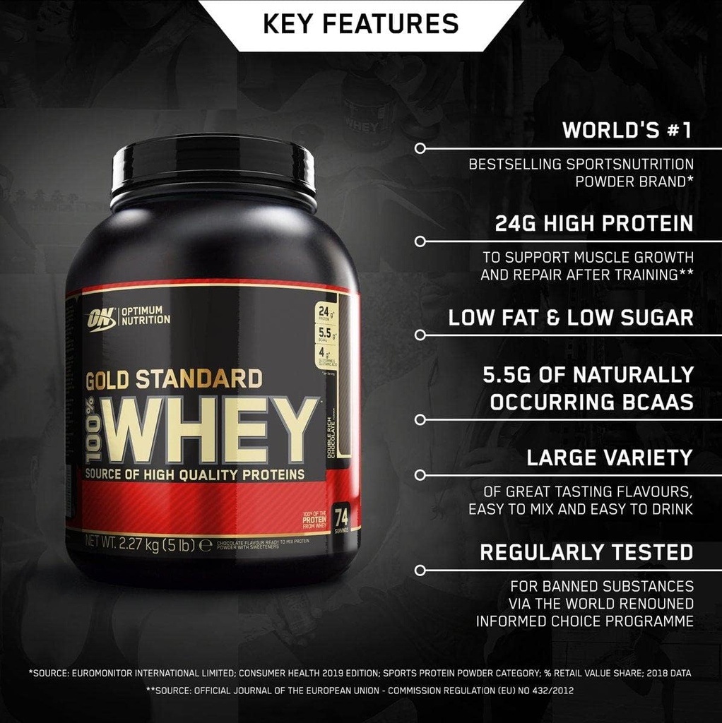 Optimum Nutrition 100% Whey Gold Standard, Double Rich Chocolate, 5 libras