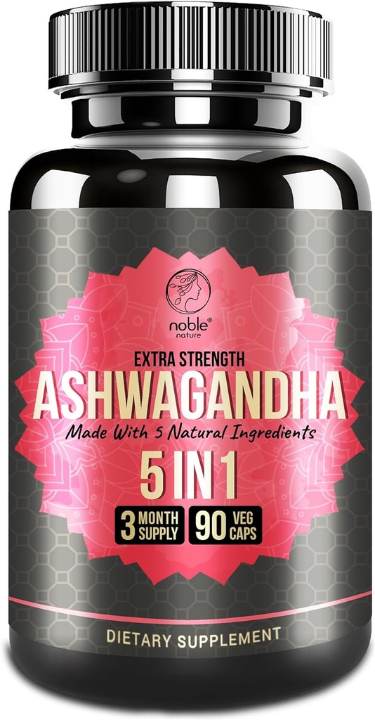 Suplemento de Ashwagandha con Turmeric, Rhodiola Rosea, Ginger Root, y Black Pepper Extract - 90 Veg Capsules