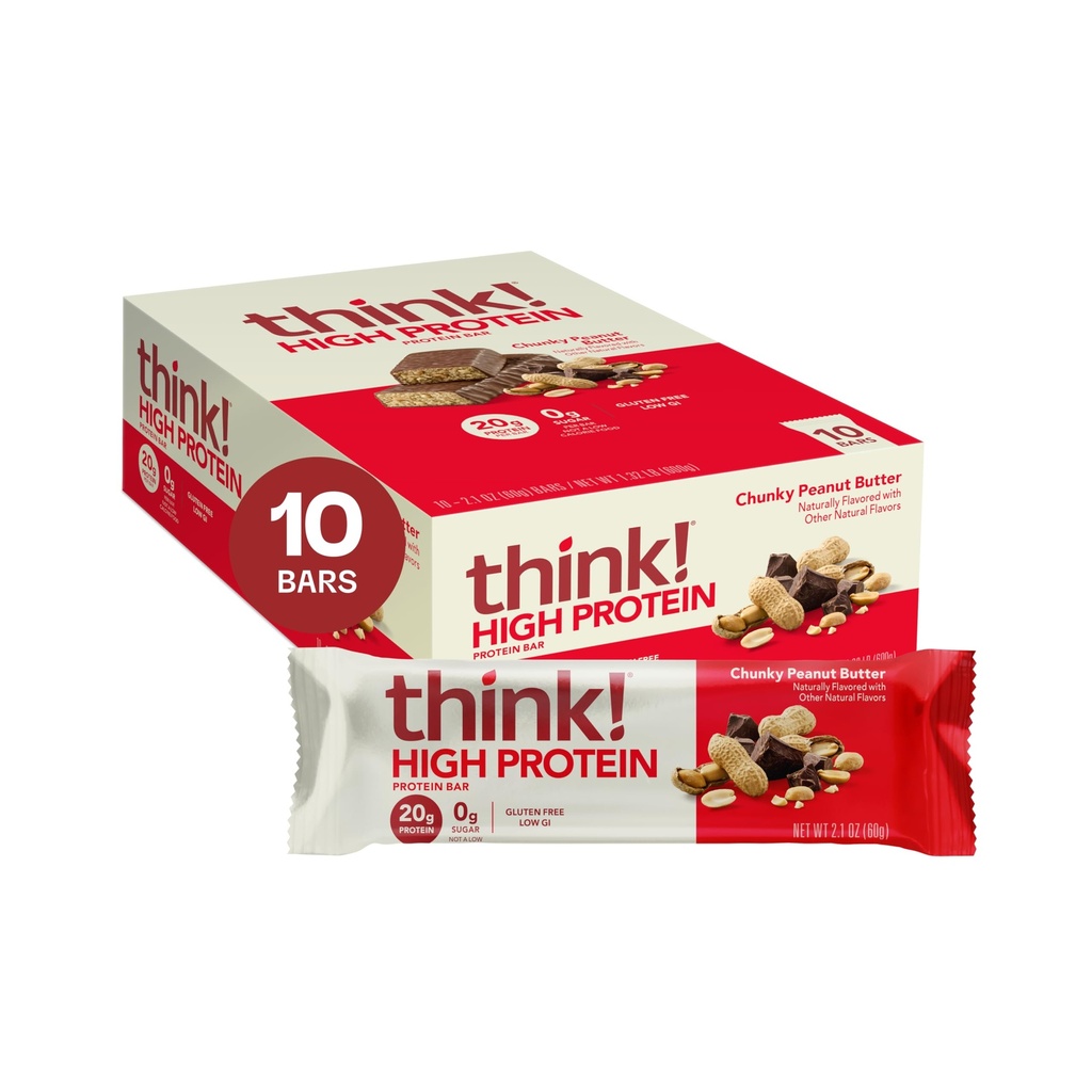 ¡Piensa! Protein Bares, High Protein Snacks, Gluten Free, Kosher Friendly, Chunky Peanut Butter, Nutrition Bars, 2.1 Oz per Bar, 10 Conde (Packaging May Vary)