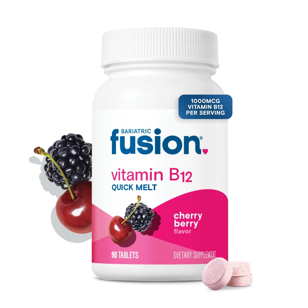 Bariatric Fusion Vitamina B12 Sublingual 1000 mcg Melts ¦ Cherry Berry Flavored  Vitamin B12 Dissolve Under Tongue Tablets with Folic Acid ← Sugar Free ← Methylcobalamin ← 90 Conde