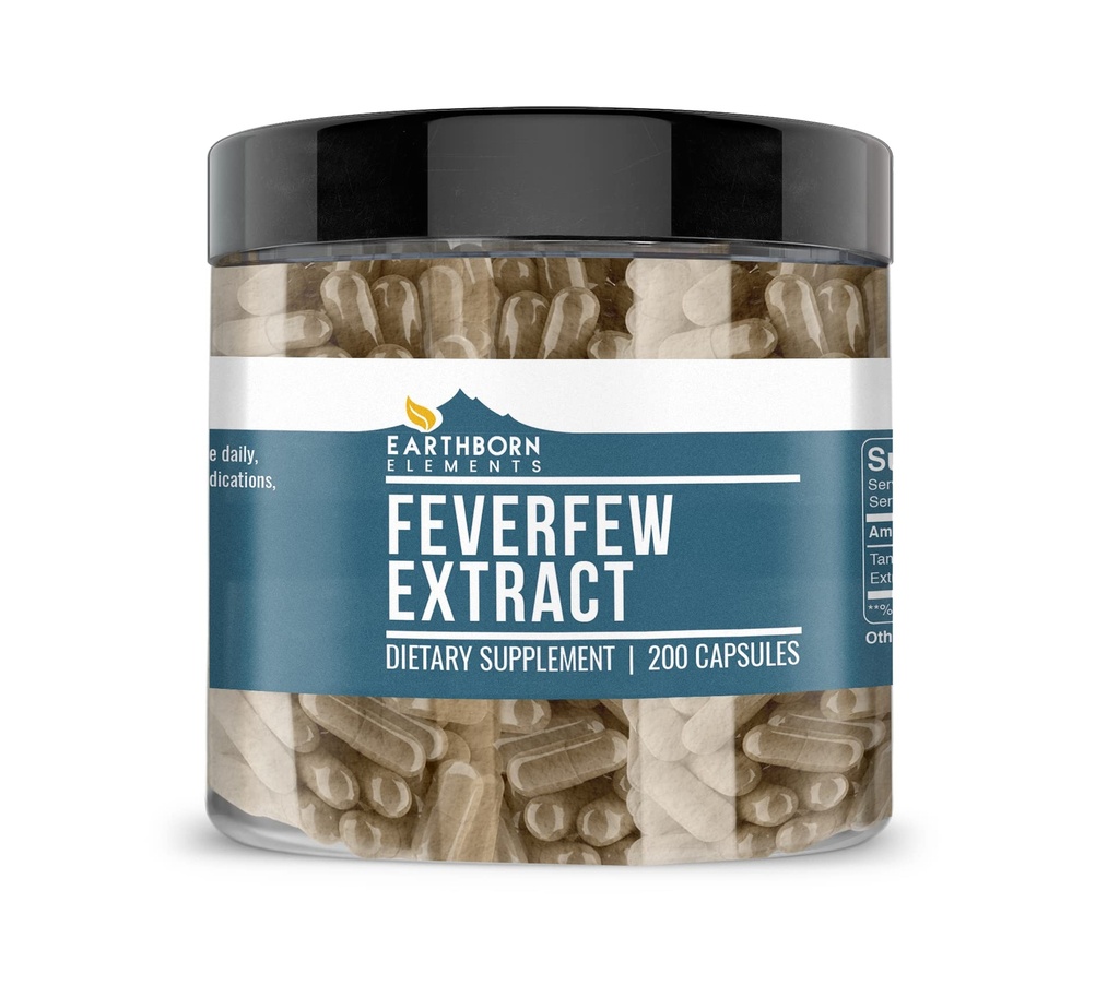 Elementos tercos Feverfew Extract 200 Capsules, Puro ' Undiluted, No Additives