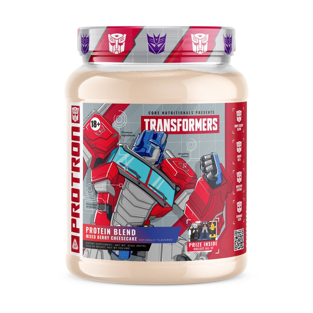 Core Nutritionals Transformers Protron Protein ← Whey + Casein Blend ¦ MCTs & Digestive Enzymes ← 25g Protein ← Free Prize Inside - Optimus Prime  2 Pound (Mixed Berry Cheesecake)