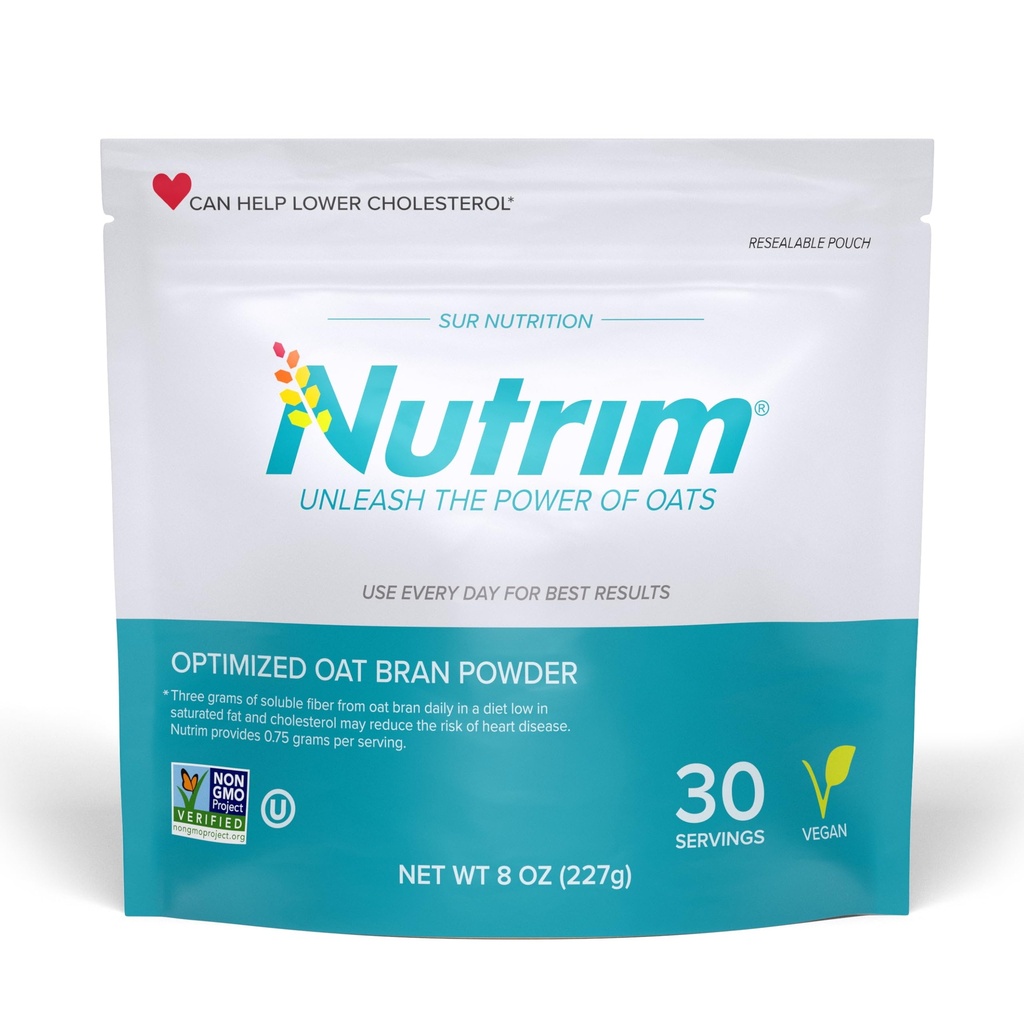 Nutrim Oat Bran Powder con 750mg Beta Glucan per Serving - Easy-Mix Soluble Fiber for Cholesterol Management &amp; Immune Support - Heart Healthy, Non-GMO & Vegan Oatón