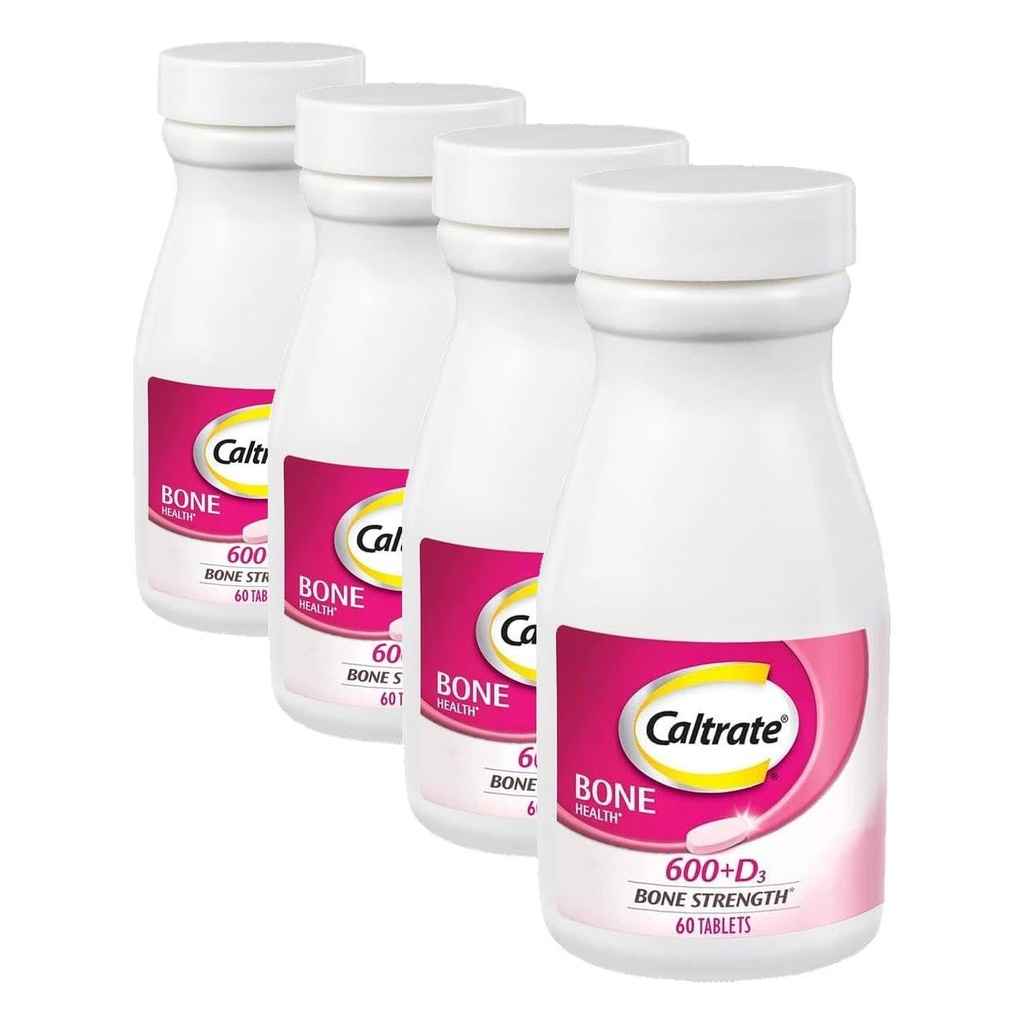 Caltrato 600 más D3 Calcio y vitamina D Suplemento Tablas, Suplementos de Salud de Hueso para Adultos - 60 Cuenta (Pack of 4)