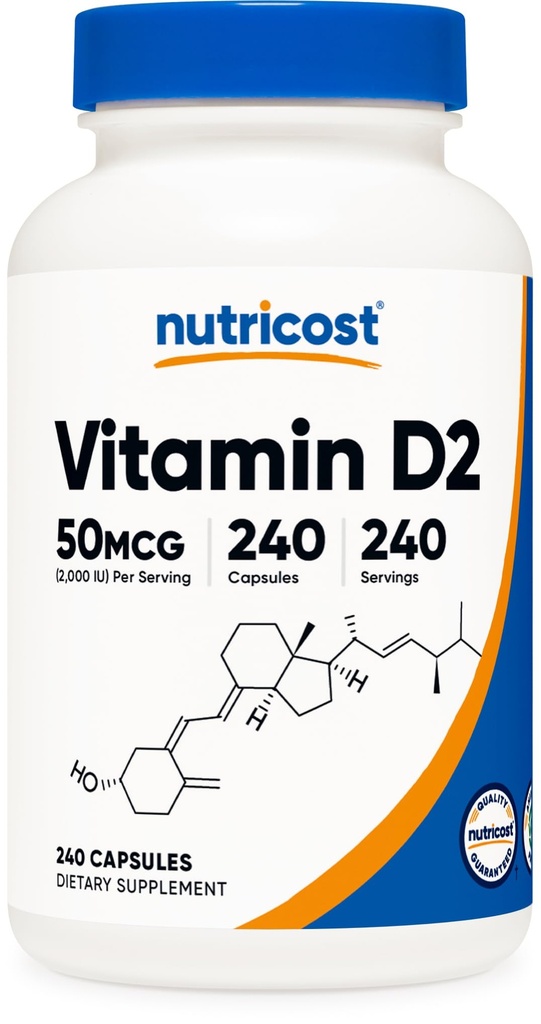 Nutricost Vitamina D2 Suplemento (2000 UI) 240 cápsulas - Vegan, No GMO, Libre de gluten, Pruebas de terceros