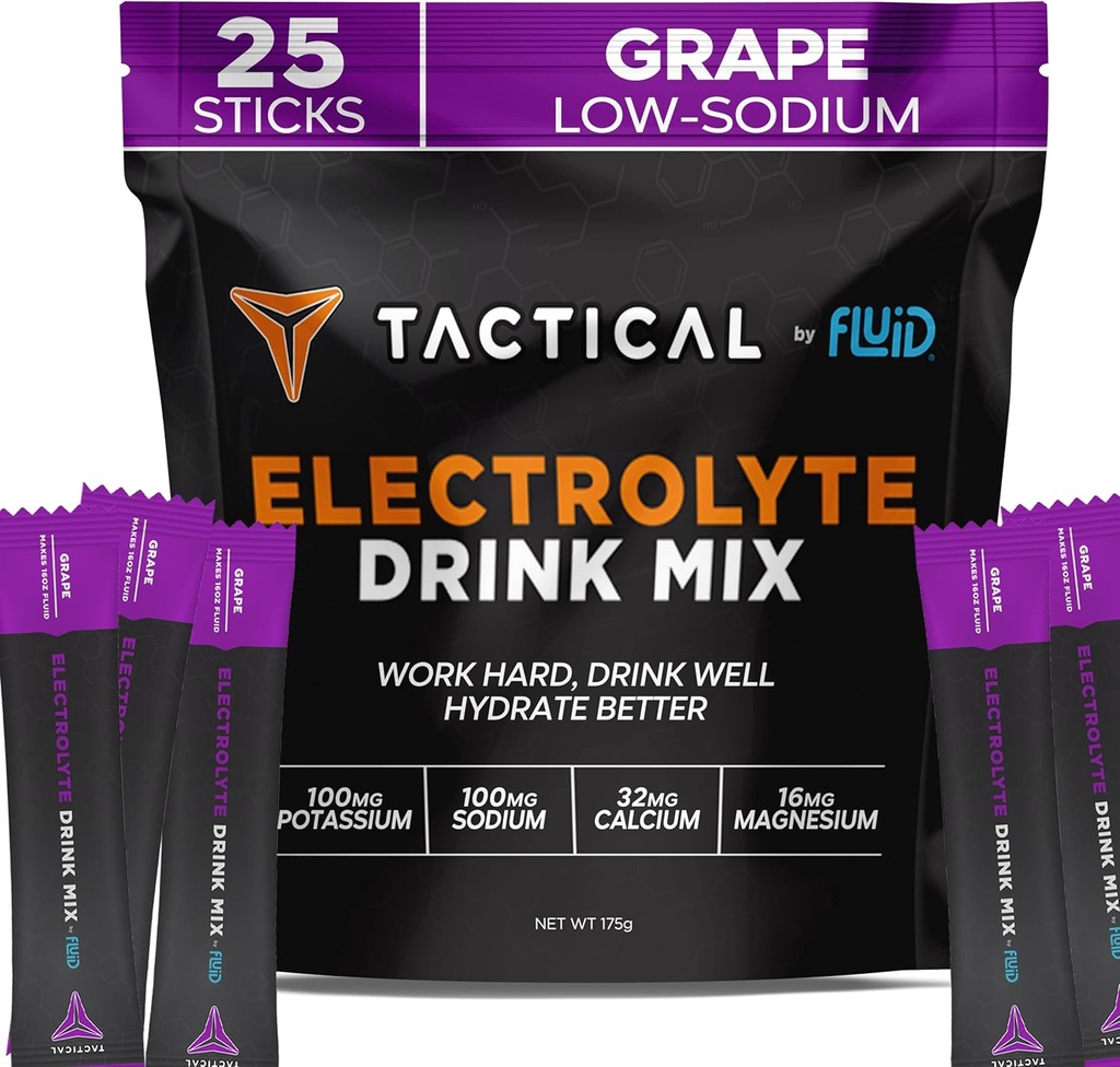 Fluid Tactical - Electrolyte Powder Packets, Acelerar la Re-Hydration, Sugar bajo, Electrolyte Drink Mix, Evitar la deshidratación, Eliminar los calambres