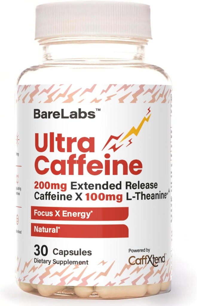 Ultra Caffeine Pills + 200mg Extended Release + L-Theanine for Energy & Focus + No Jitters, No Crash + Natural Caffeine Suplemento - 30 cápsulas