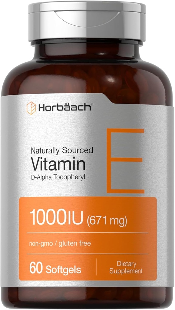 Horbäach Vitamina E 1000 iu Softgels TEN 671mg ANTE 60 Conde ← No GMO y Gluten Gratis Fórmula Naturalmente Profundida ANTE D-Alpha Tocopherol