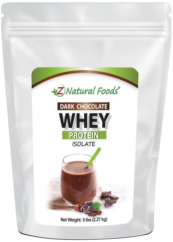 Z Natural Foods Dark Chocolate Whey Protein Isolate, Natural Protein Powder with Zero Sugar, Enriquecido con Proteínas Vitales para la pérdida de energía y peso, Gluten Free, Non-GMO, 5 libras