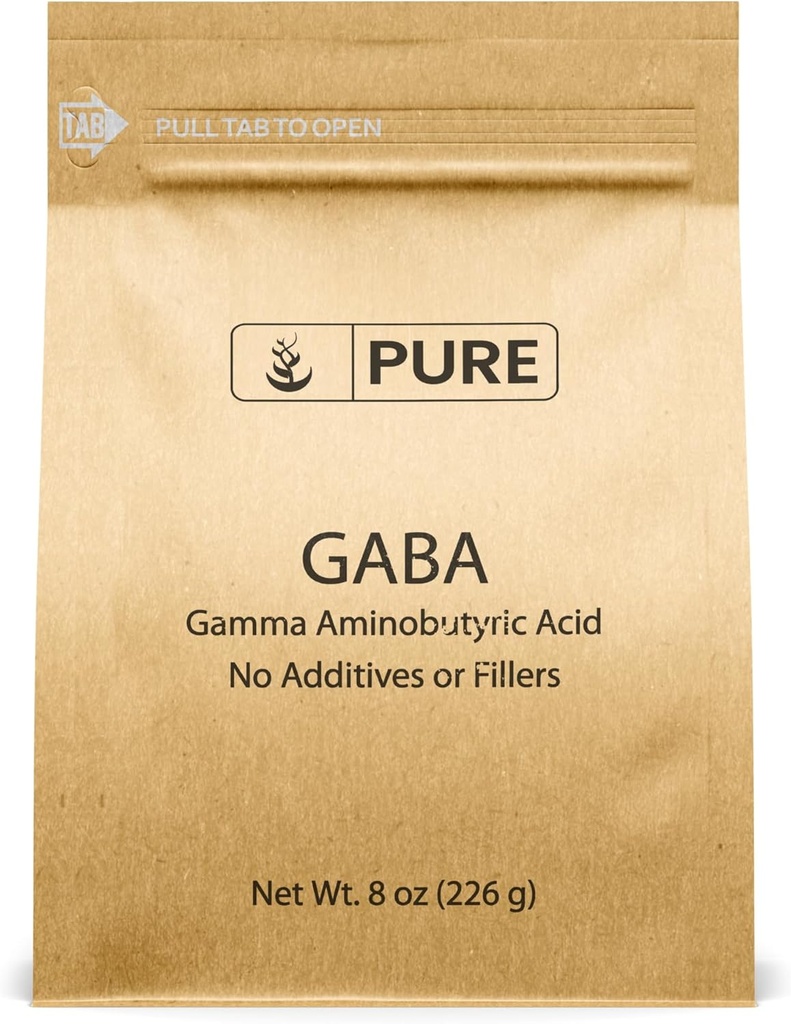 Ingredientes originales puros Ácido aminobutírico Gamma (GABA) Polvo (8 oz) Siempre puro, sin rellenos o aditivos, Lab Verified