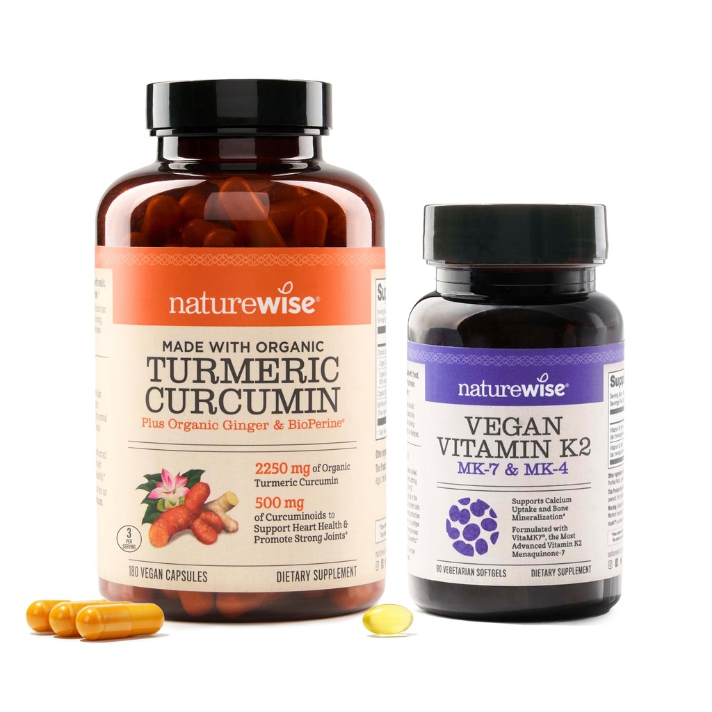 NatureWise Curcumin Turmeric 2250mg con BioPerine & Vegan Vitamin K2 MK-7 100mcg y MK4 500mcg - 180 Conde & 90 Softgels