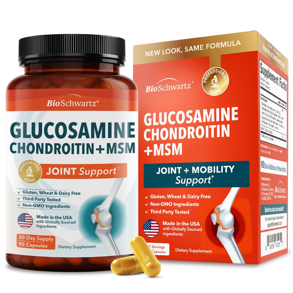 Glucosamine Chondroitin MSM Joint Support Supplement - Collagen Peptides, Turmeric y Ginger, Hyaluronic Acid, Glucosamine Chondroitin Sulfate for Joint Comfort - Gluten Free, Non GMO, 90 Capsules