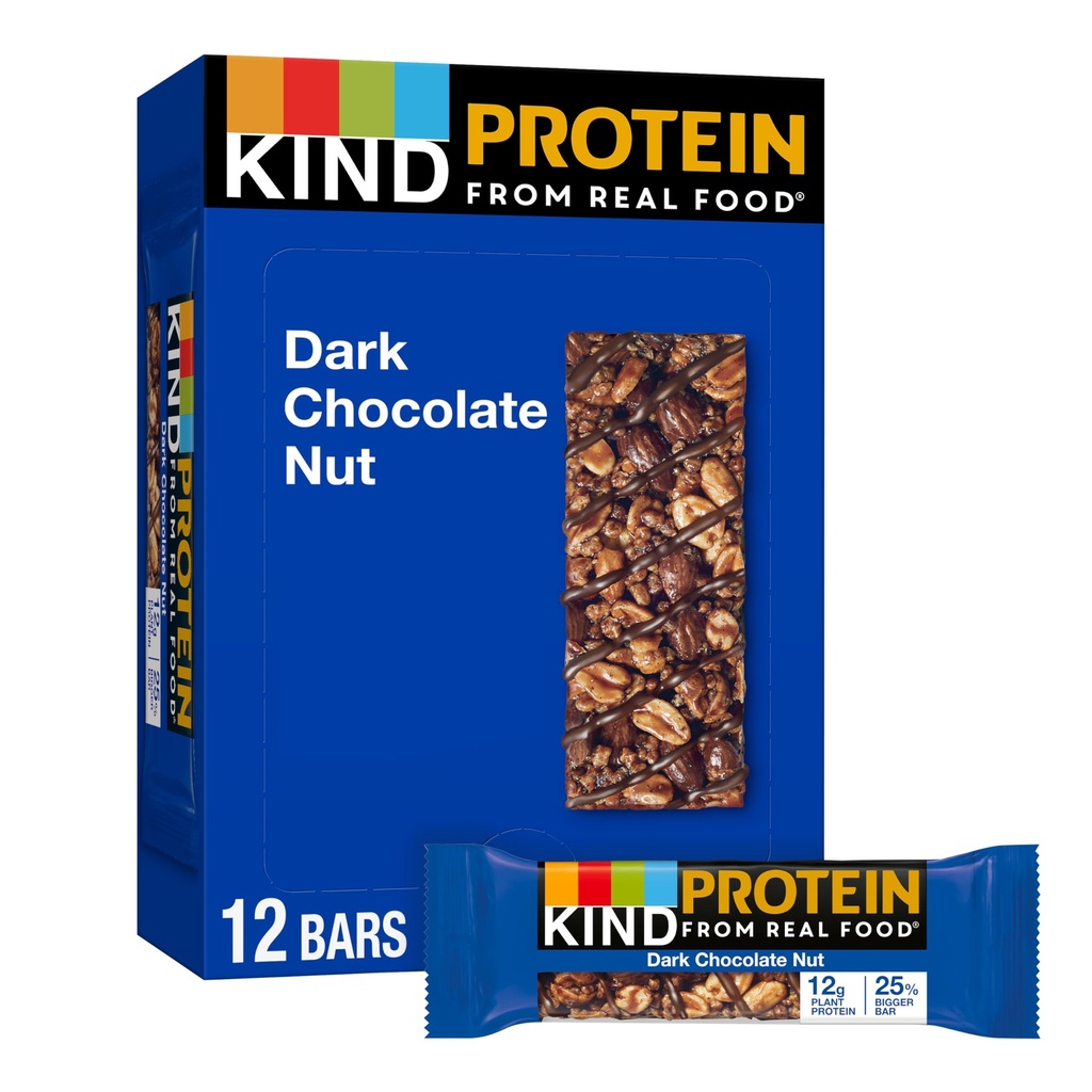 KIND Protein Snack Bar, Dark Chocolate Nut, Snacks saludables, Gluten Free, 12g Plant Protein, 12 Conde