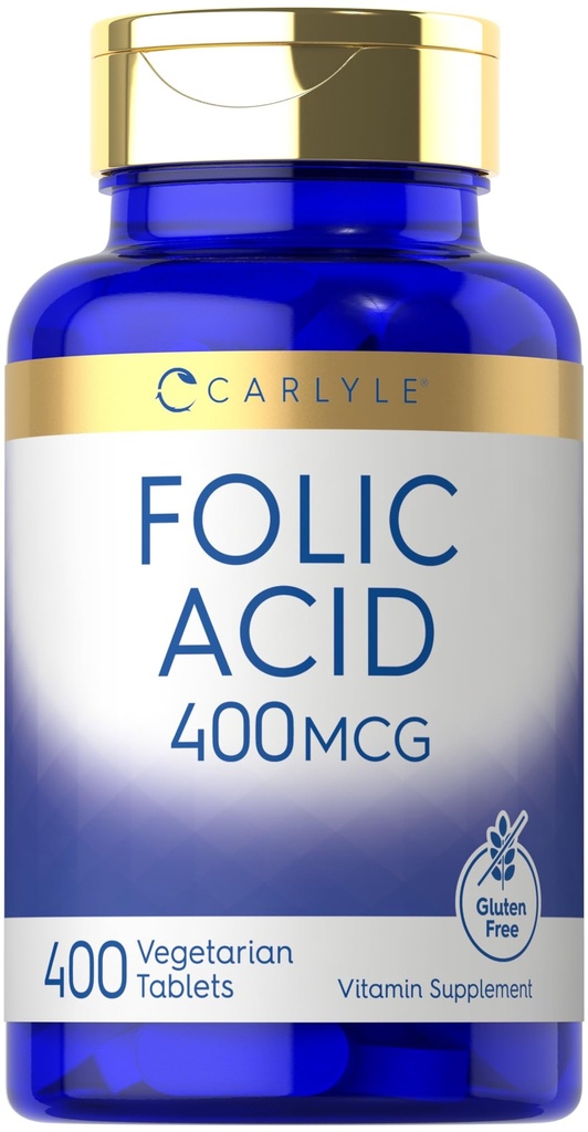 Carlyle Folic Acid 400 mcg TEN 400 Tablets TEN VÍgetarian, Non-GMO, Gluten Free Supplement