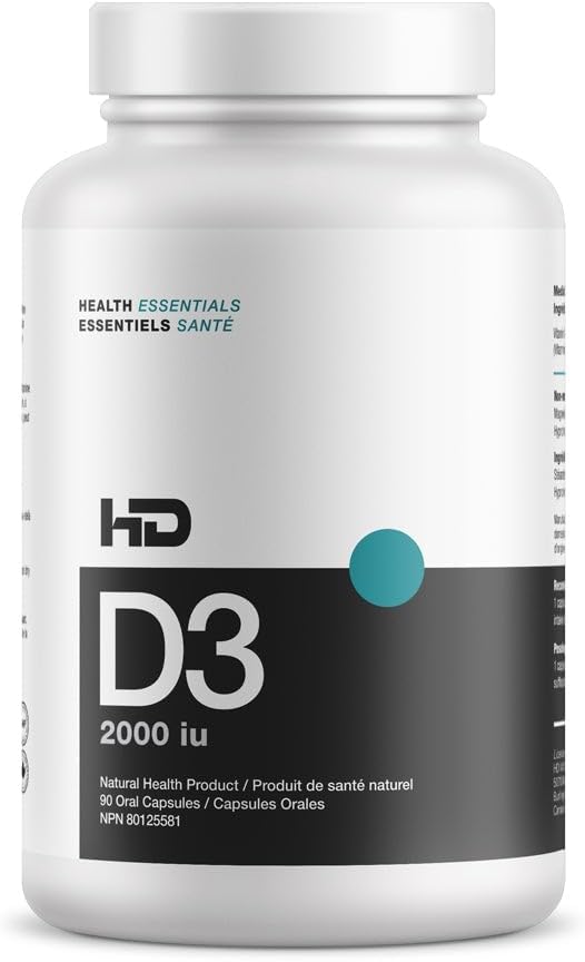 HD MUSCLE HealthHD D3  2000iu High Potency Vitamin D3 Supplement TEN Healthy Muscle Function &amp; Recovery Silencio Immune Support ← Calcium Absorption ← 90 Capsules