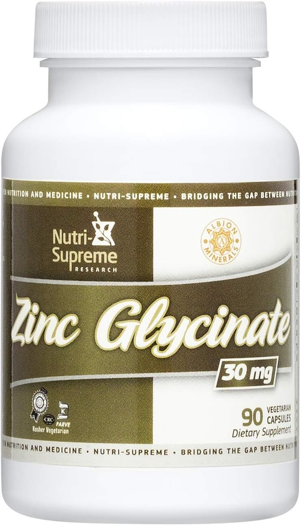 Nutri-Supreme Zinc Glycinate 30 mg - 90 Vegetarian Capsules - Tested for Optimal Absorption and Potency - Helps Support Immune and Metabolism Health - Dietary Supplements