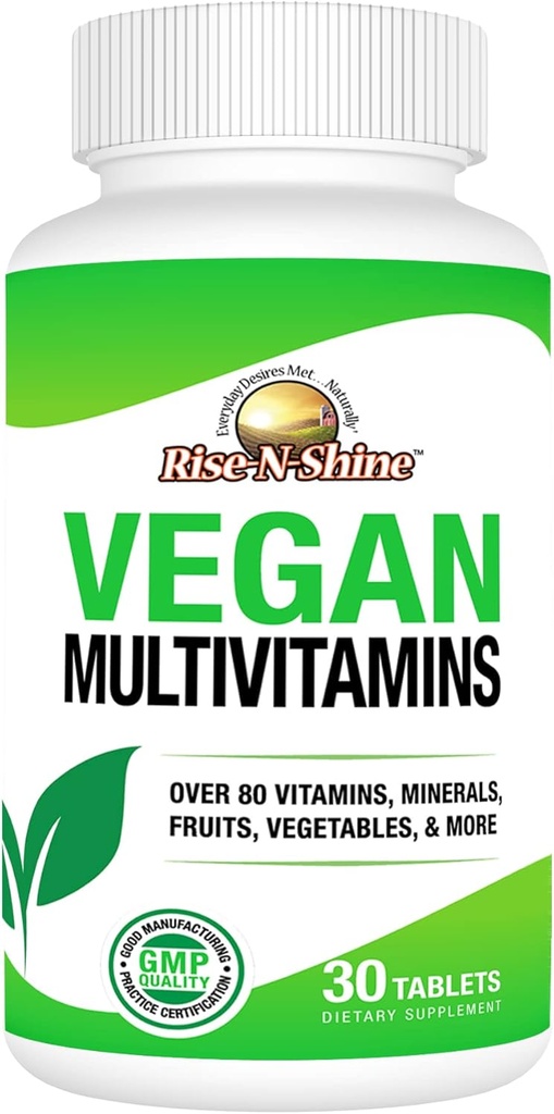 Rise-N-Shine Vegan MultiVitamins MultiVitamin y MultiMineral completo para hombres y mujeres con más de 80 vitaminas, minerales, frutas, verduras y más de 30 contar