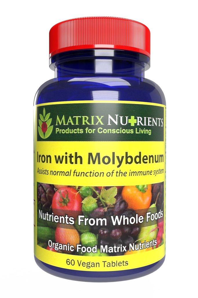 Hierro con Molibdeno - Soporte inmunitario y estrés, ANTIOXIDANT Health, Assists with Cellular Growth - 100% Organic - Vegan Tablets (60ct)