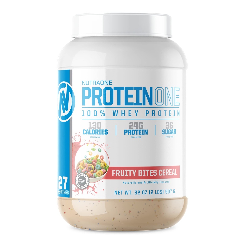 NutraOne ProteinOne Whey Protein Promover la recuperación y construir músculo con una pólvora Protein Shake para hombres y mujeres (Fruity Bites Cereal - 2 lbs.)
