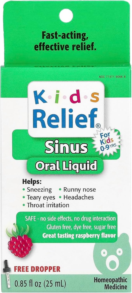 Alivio infantil para líquido sinusal-oral para edades 0-9 años Raspberry, 0.85 Fl Oz