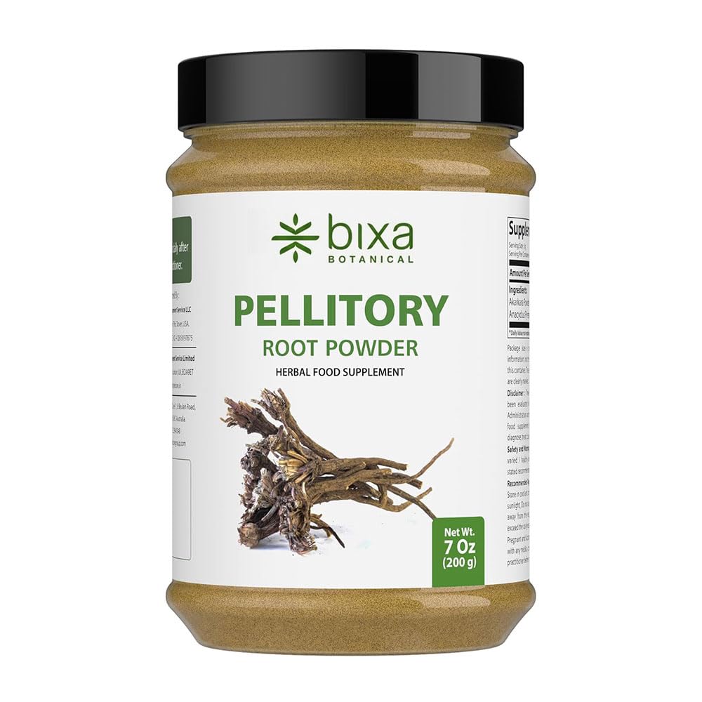 bixa BOTANICAL Pellitory Root Powder ← Anacyclus pyrethrum/Akarkara ← Ayurvedic Herbal Suplemento TEN 200 GMS / 7 OZ ANTE Gluten Free, Non-GMO, Steam Treated, Vegan, 100% Pure.