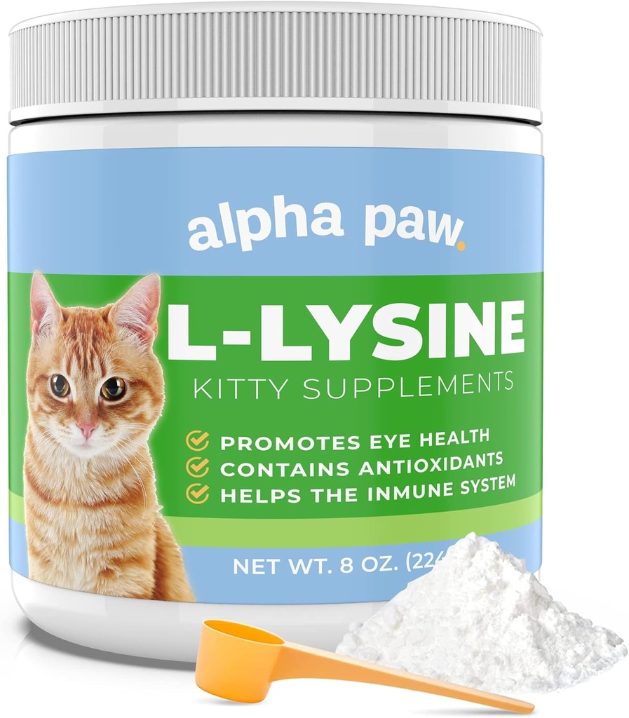Alpha Paw - Grado Humano para Mascotas - Suplemento Lisina Cat - Suministros Extras 5-10 Mes - Lisina Natural (8 onzas/227 gramos)