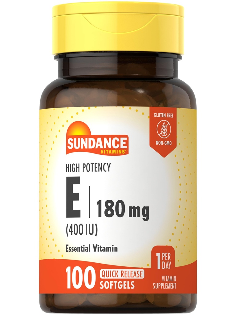 Sundance Vitamina E 180mg (400 UI) TENIDO 100 Quick Release Softgels TEN High Potency Formula ← Non-GMO y Gluten Free Supplement