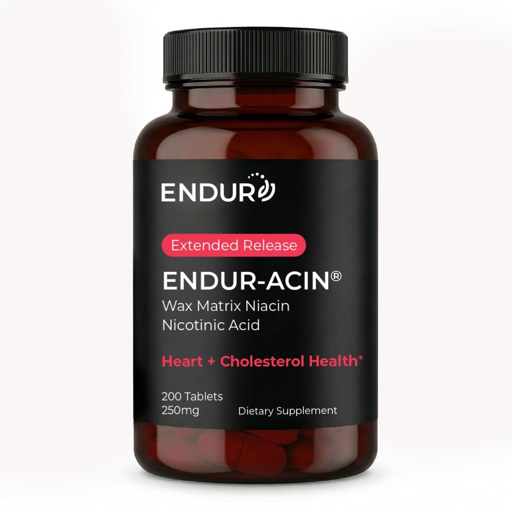 ENDUR-ACIN Niacina, Salud del Corazón " Sanidad sana del equilibrio del colesterol, liberación ampliada para la absorción óptima, libre de gluten, 250 mg (200 tablas)