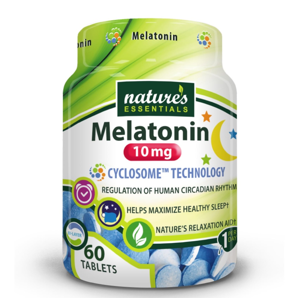 NATURE'S ESSENTIALS Melatonin 10mg ← Inmediata &amp; Extended Release ¦ Advanced Cyclosome Liposomal Delivery ← Non-GMO, Gluten Free, Vegetarian ← 60 Tablets