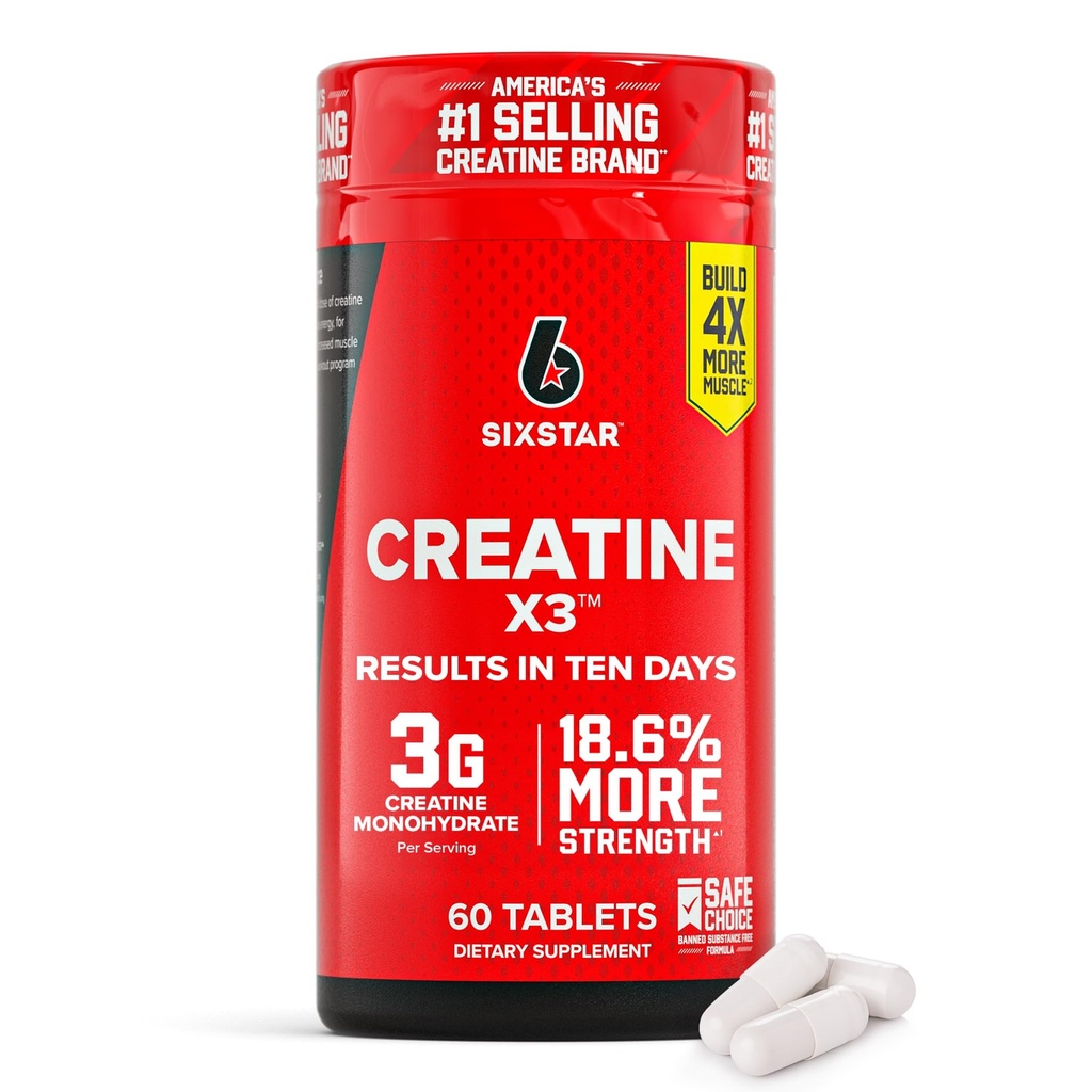 6 Star Creatine Pills, X3 (60 Caplets) - Creatine for Women &amp; Men - Creatine Capsules Soporte Muscle Strength - Pre &amp; Post Workout Creatine Suplemento para la recuperación del músculo &amp; Building - 20 Servings