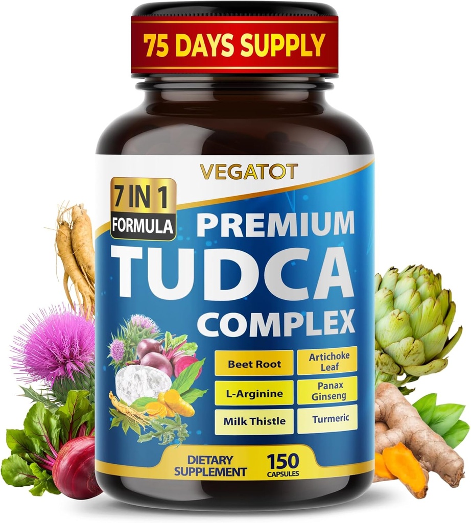 VEGATOT TUDCA Support Fórmula – Complejo de ácido Tauroursodeoxycholic con bota de remolacha, carátula " Milk Thistle – Soporte celular " Daily Wellness – 90 cápsulas – Hecho en USA