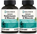 DAIKEN Mini Multivitamina, 60 Tabletas, Mejorada con Lutein, Lycopene & Folic Acid, Time Released Multivitamin for Women & Men, Vegan & Easy to Swallow (Pack of 2)