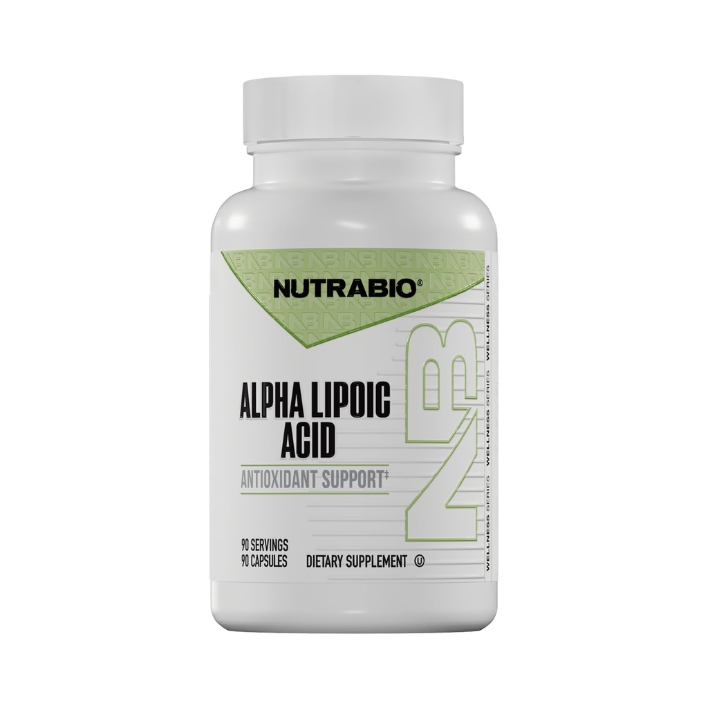 NutraBio Alpha Lipoic Acid (ALA) Suplemento, 300 mg – Apoya la salud antioxidante, Mayo Boost Energy Production and Wellness, 90 cápsulas vegetales