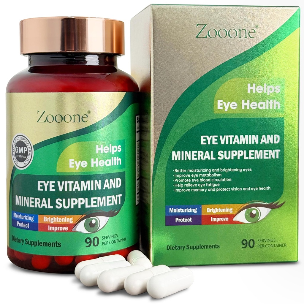 zooone Lutein y Zeaxanthin Eye Vitamins, Eye Vitamin and Mineral Supplement with Vitamin C E Zinc Copper, Vision Support for Macular Degeneration, Eye Health Pills for Adults &amp; Seniors, 90 Capsules