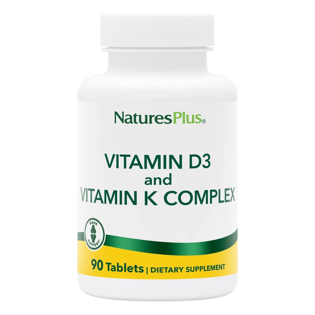 Natures Plus Vitaminas D3 &amp; K2-90 Tablets - Promueve soporte de bonificación, función inmune, salud cardiovascular &amp; equilibrio de humor - Vegetariano, Gluten Gratis - 90 Servings