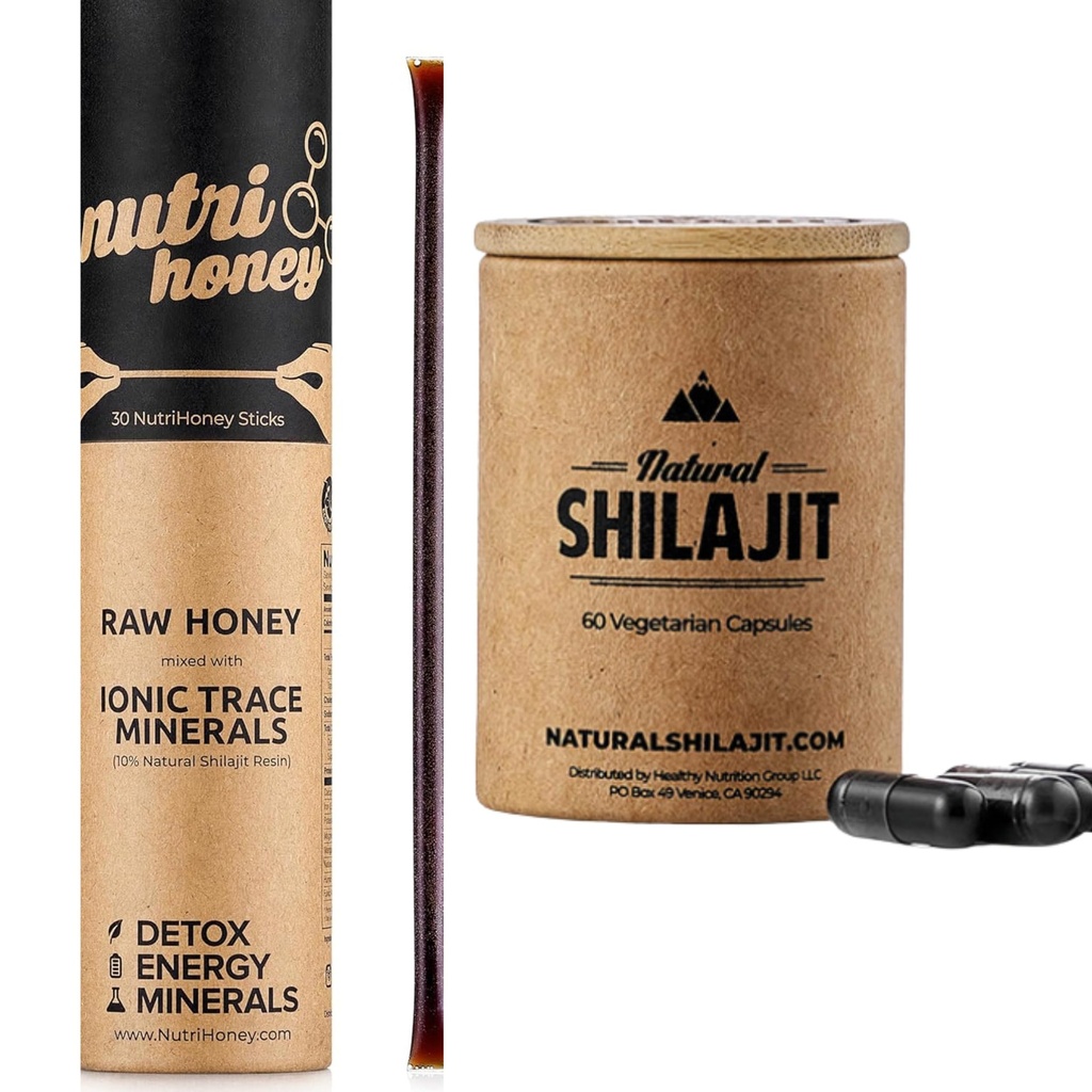 NATURAL SHILAJIT Capsules (1-2 Meses de suministro) 60 Conde " Shilajit Honey Sticks Resin Mixed with Raw Honey (30 Sticks)