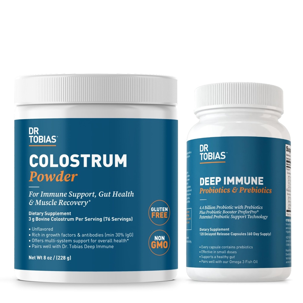 Dr. Tobias Probióticos Inmunitarios Probióticos y Polvo Colostrum - Apoya Salud Digestiva, Salud Gut y Función Inmunitaria