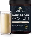 Antiguo Grass de Nutrición Fed " Cage Free Bone Broth Protein Powder, 20g Protein Por Serving, Hidrolyzed Collagen Peptides, Glucosamine, Condroitin, soporta la salud conjunta " Gut, Pura, 20 Serviciones