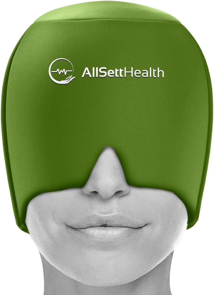 Migraine Relief Cap Ice Head Wrap Headache and Migraine Hat ← Headache Relief with Hot/Cold Gel Head Ice Pack with Face and Eye Headache Mask Compress