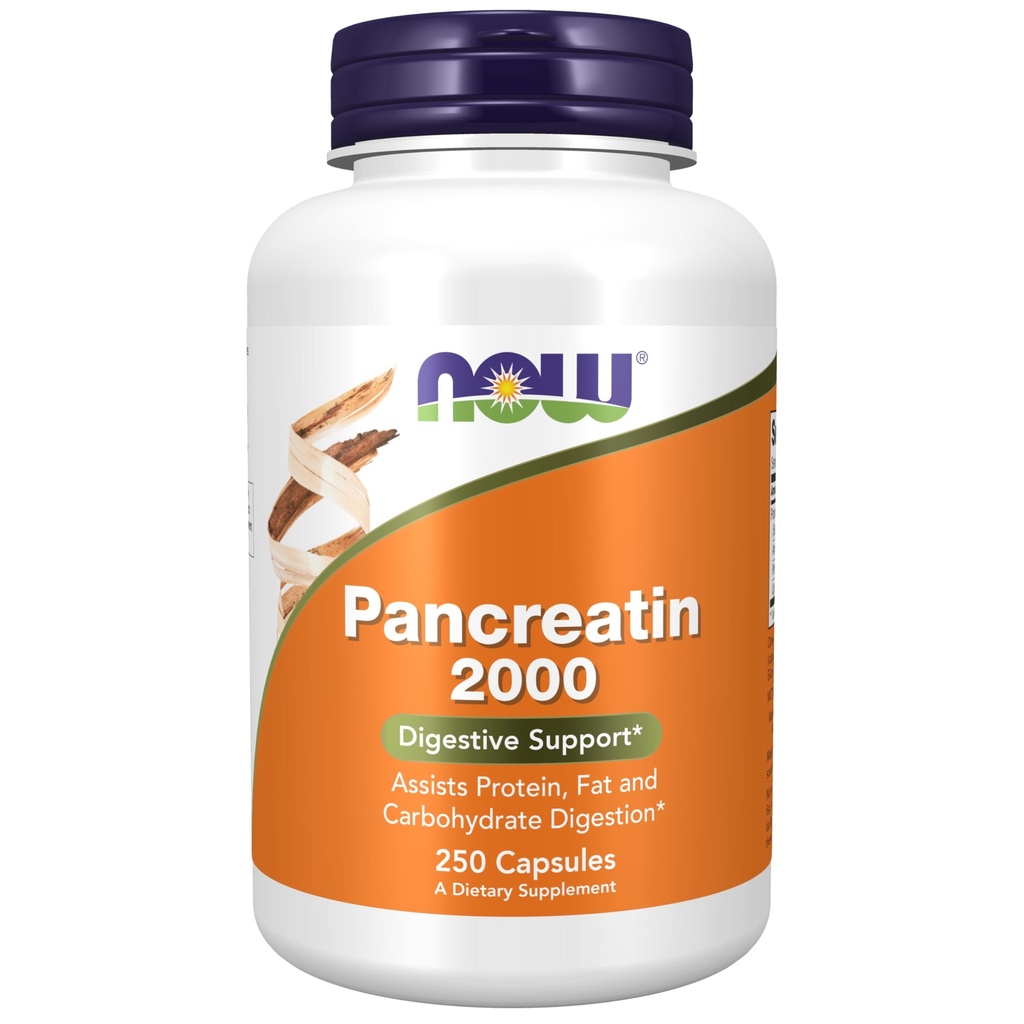 AHORA Suplementos de alimentos, Pancreatina 2000 con Protease (Protein Digesting), Amylase (Carbohydrate Digesting), y Lipase (Fat Digesting) Enzymes, 250 cápsulas