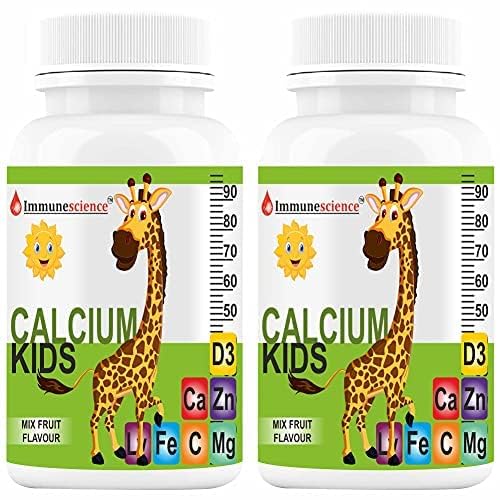 Calcio Verem para niños con vitamina D3 (VIT d), Magnesio, Suplemento Zinc, Vitamina C, L-lysine Multivitamínico para niños Huesos fuertes, inmunidad, crecimiento y desarrollo- 120 Tabletas (Pack of 4)