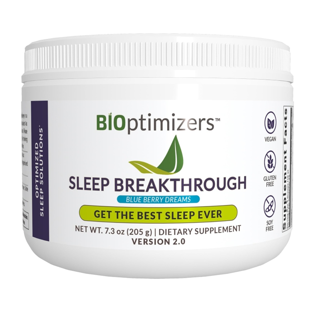 BIOptimizers Sleep Breakthrough 2.0 – Natural Support Supplement ← Ayuda Alimentaria Alivio Alimentaria Adultos ← No Habit Forming TEN 202.5 g Powder Blue Berry Dreams