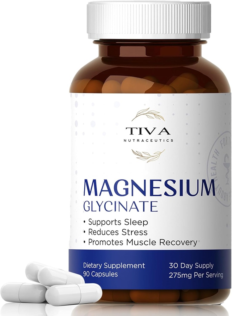 Magnesium Glycinate – Gentle & Highly Absorbable Magnesium for Sleep, Muscle Relaxation & Heart Health ← Complejo de Magnesio Chelated para Energía y Bone Support ← 90 Capsules