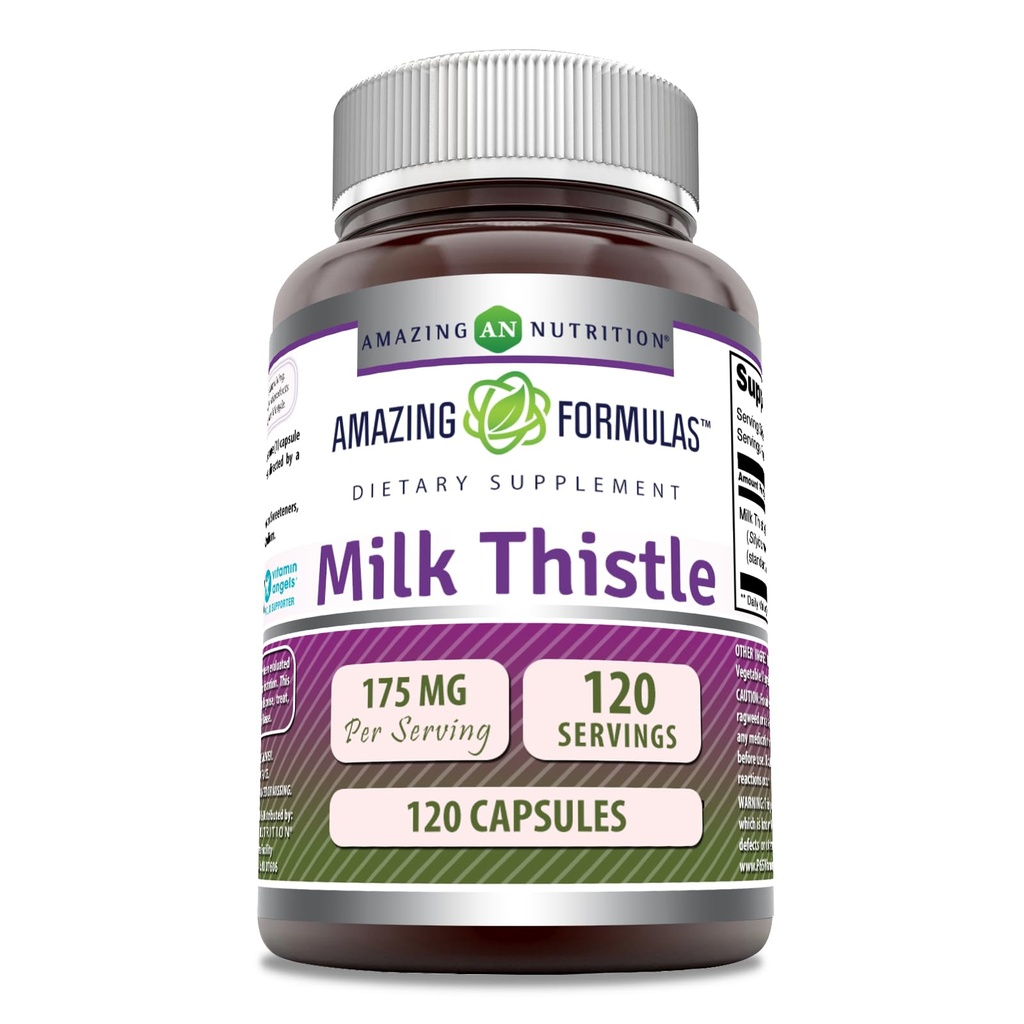 Amazing Formulas Milk Thistle Suplemento TEN 175 Mg per Serving TEN 120 Capsules ← No Gluten-Free TEN Made in USA