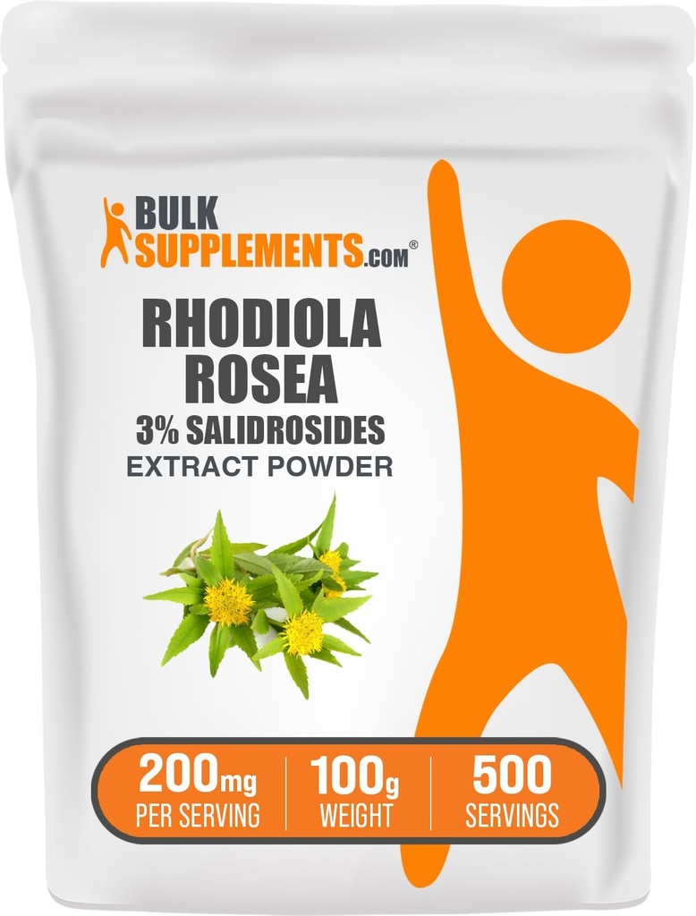 BulkSupplements.com Rhodiola Extract Powder - 3% Salidrosides, Rhodiola Rosea Extract - Herbal Supplement, Gluten Free, 200mg per Serving, 100g (3.5 oz) (Pack of 1)