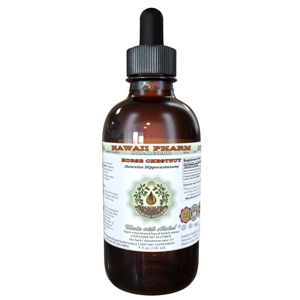 Caballo Chestnut Extract líquido libre de alcohol, Chestnut de caballo orgánico (Aesculus hippocastanum) Nuez seco Glicerita Hawaii Pharm Natural Herbal Suplemento 4 oz
