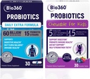 Paquete Probiótico para Adultos &amp; Niños – 60B CFU Extra Strength Capsules + 5B CFU Chewable Tablets – 15 Strains for Digestive, Immune, & Brain Health – Supports Gut, Constipation, Bloating, &amp; Gas Relief