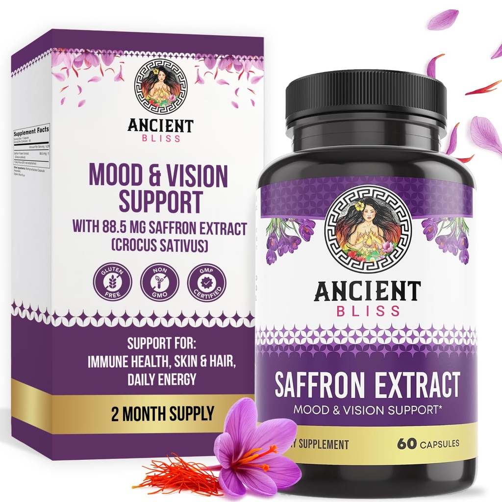 Antiguo Bliss Saffron Extract Capsules Mood &amp; Eye Support Suplemento, Saffron Extract Appetite Suppressant Weight Management for Women &amp; Men (60 Capsules)