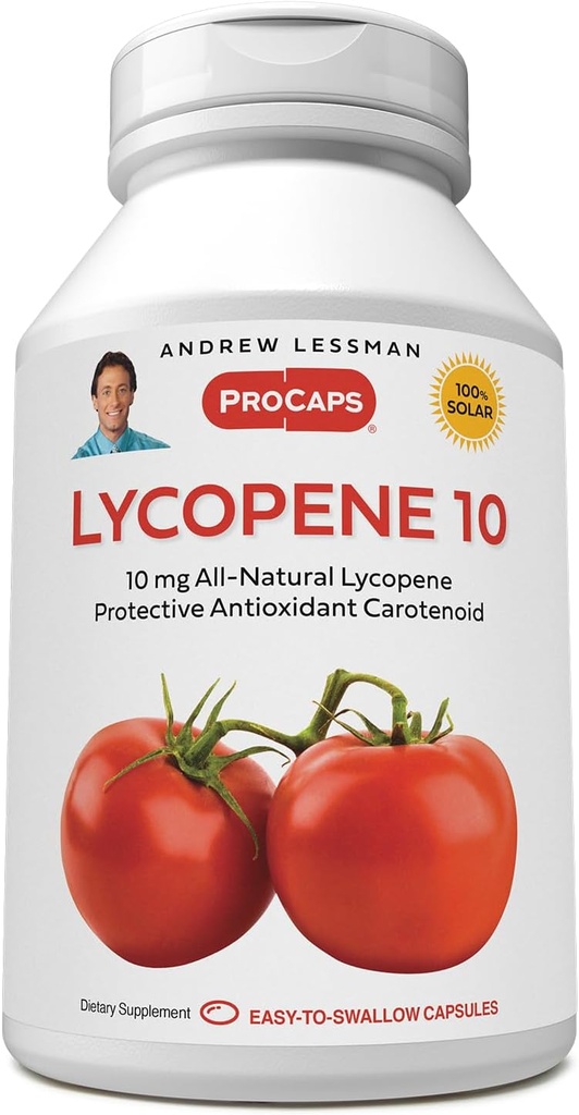 ANDREW LESSMAN Lycopene 10 mg - 60 Softgels -Protective Anti-oxidant Carotenoid. Ayuda a proteger los tejidos de los daños radiológicos libres, soporta el pecho, la próstata, el sistema cardiovascular. No hay aditivos