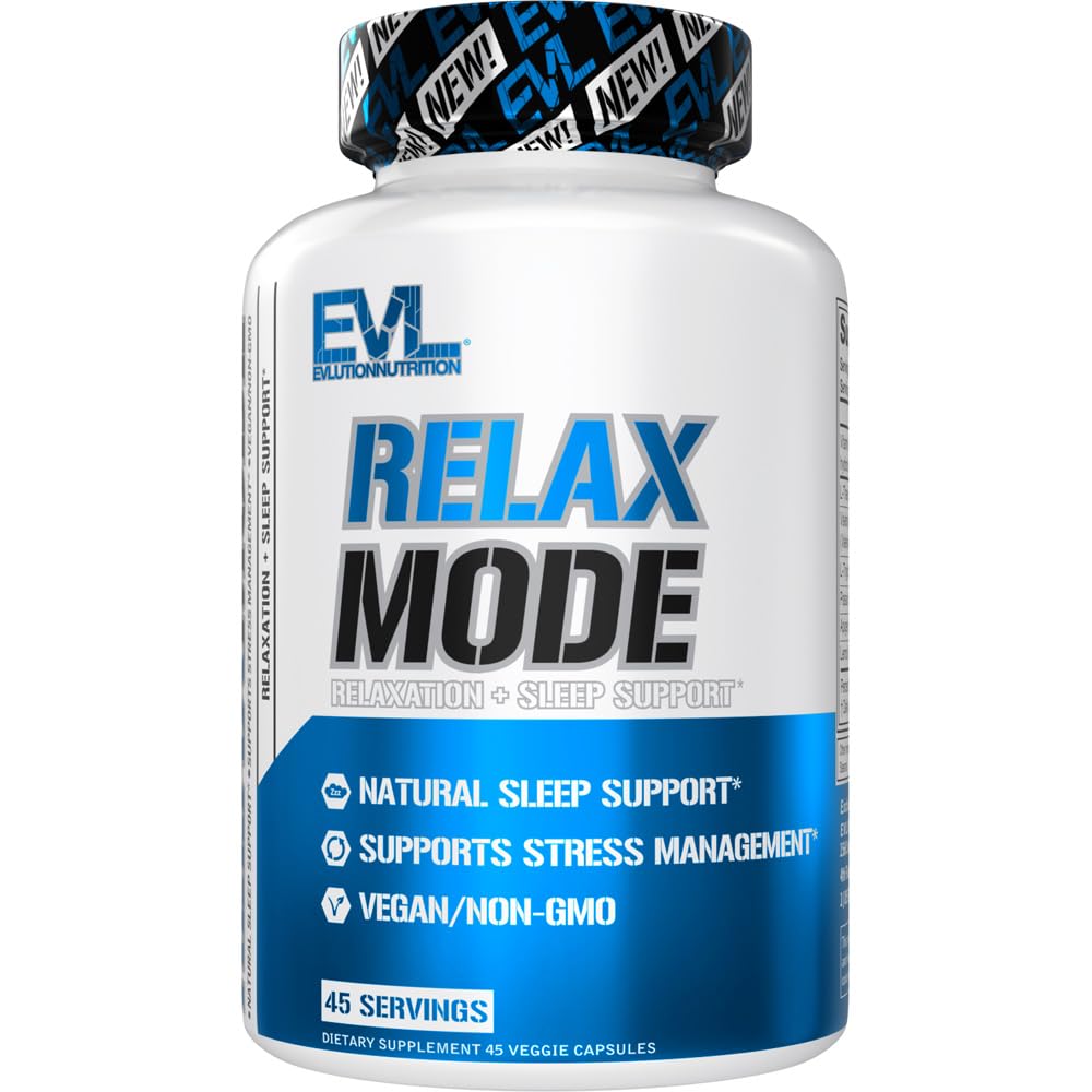Evlution Nutrition RelaxMode - Natural Sleep Support - with L-Theanine, Valerian Root Extract &amp; More - Vegan &amp; Non-GMO - Suplemento dietético - 45 Servimientos - 45 Veggie Capsules
